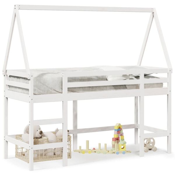 vidaXL Loft Bed with Ladder and Roof without Mattress White 90x190 cm Single