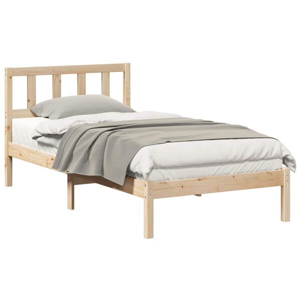 vidaXL Bed Frame with Headboard Brown 75 x 190 cm Solid Pine Wood
