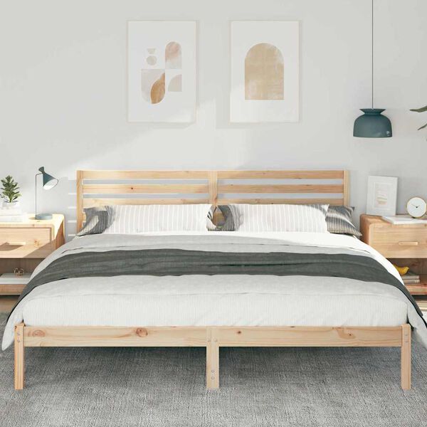 vidaXL Bed Frame with Headboard Brown 180 x 200 cm Solid Pine Wood