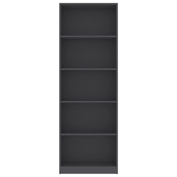 vidaXL 5-Tier Book Cabinet Grey 60x24x175 cm Engineered Wood