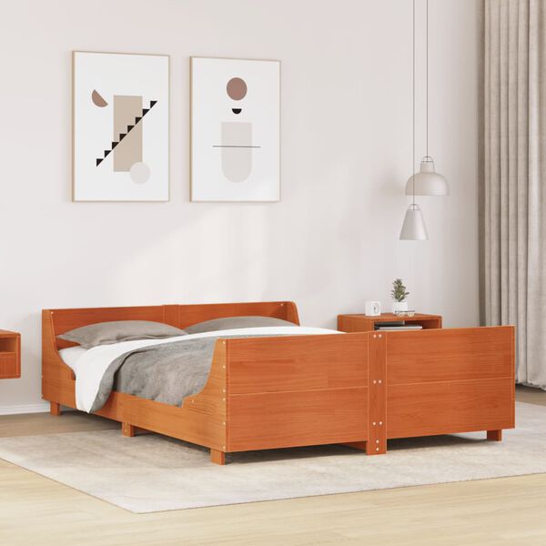 vidaXL Bed Frame without Mattress Wax Brown 135x190 cm Double Solid Wood Pine