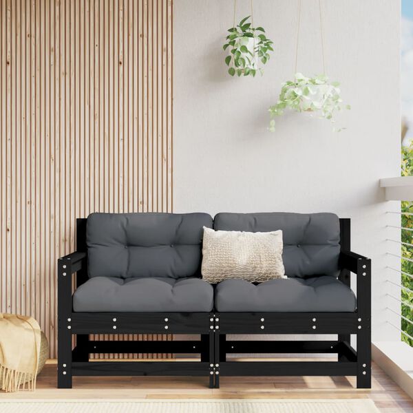 vidaXL Garden Corner Sofas 2 pcs Black Solid Wood Pine