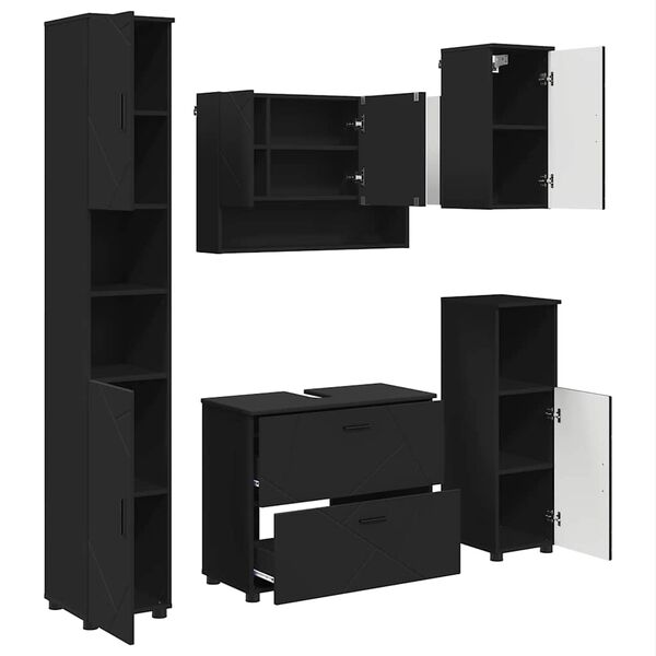 vidaXL Bathroom Furniture Set 5 pcs Black Engineered Wood and Metal