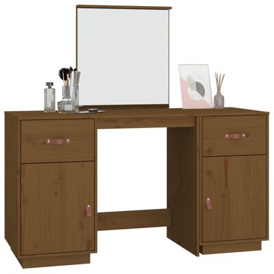 vidaXL Dressing Table Set with a Mirror Honey Brown Solid Wood Pine