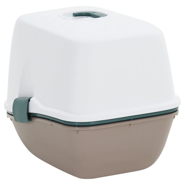 vidaXL Cat Litter Tray with Cover White and Brown 58.5x39.5x43 cm PP