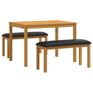 vidaXL Dining Set 3 pcs Black Solid Oak Wood