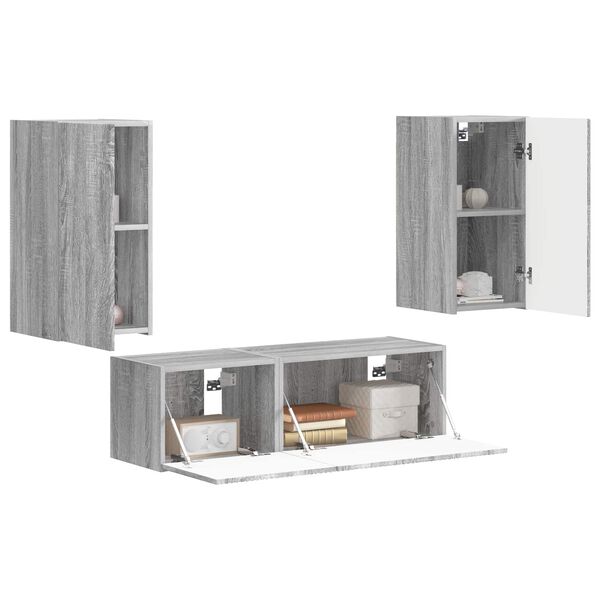 vidaXL TV Wall Cabinet Set 4 pcs Grey Sonoma Engineered Wood