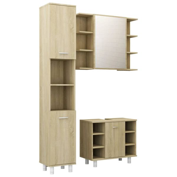 vidaXL 3 Piece Bathroom Furniture Set Sonoma Oak Engineered Wood