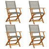 vidaXL Folding Garden Chairs 4 pcs Grey Poly Rattan and Solid Wood