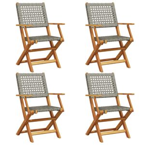 vidaXL Folding Garden Chairs 4 pcs Grey Poly Rattan and Solid Wood