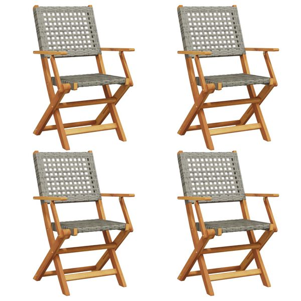 vidaXL Folding Garden Chairs 4 pcs Grey Poly Rattan and Solid Wood