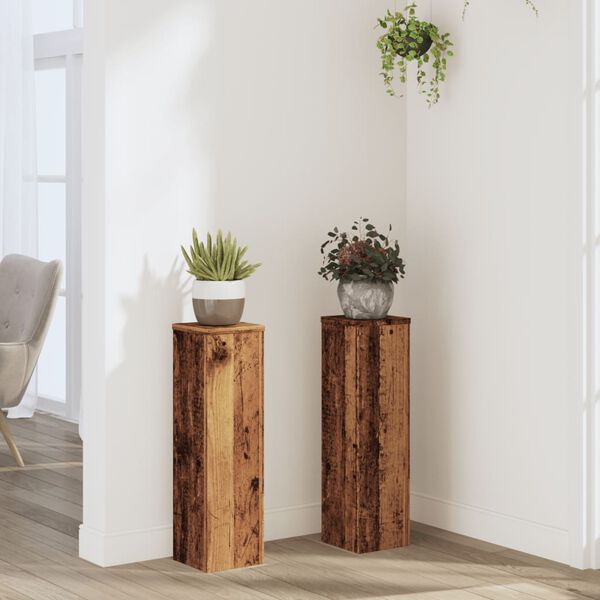 vidaXL Plant Stand 2pcs Old Wood 17x17x60 cm Engineered Wood