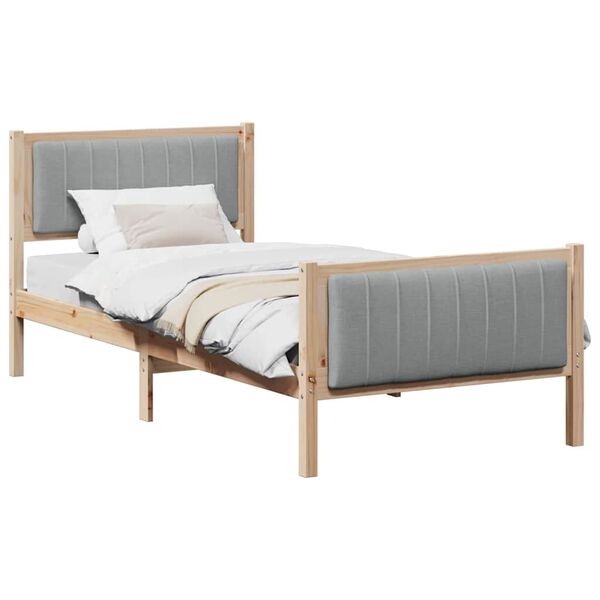 vidaXL Bed frame Brown and light grey 90 x 200 cm Solid pine wood