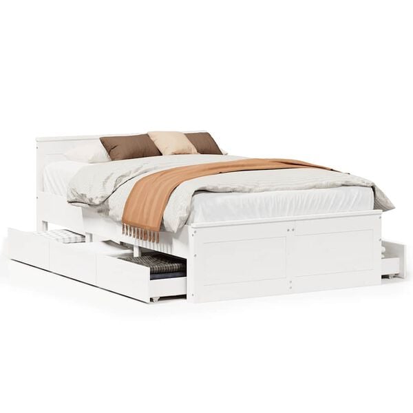 vidaXL Bed Frame without Mattress with Headboard White 120x190 cm Small Double Solid Wood Pine