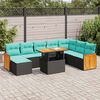 vidaXL 11 Piece Garden Sofa Set with Cushions Black Poly Rattan Acacia