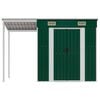 vidaXL Garden Shed with Extended Roof Green 277x107x181 cm Steel