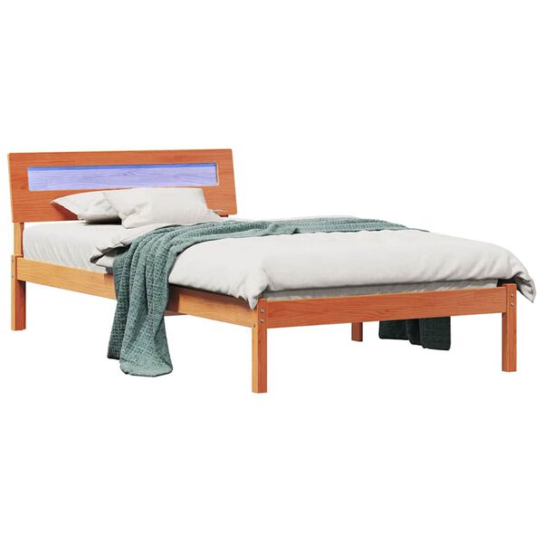 vidaXL Bed Frame with Headboard Wax Brown 75 x 190 cm Solid Pine Wood