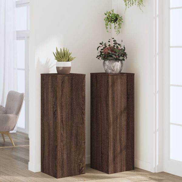 vidaXL Plant Stands 2 pcs Brown Oak 33x33x100 cm Engineered Wood