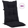vidaXL Garden Highback Chair Cushions 4 pcs Black Check Pattern 120x50x7 cm Fabric