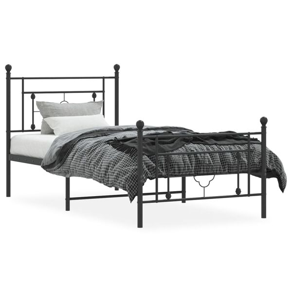 vidaXL Metal Bed Frame without Mattress with Footboard Black 90x190cm
