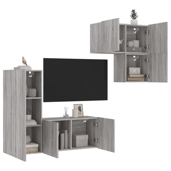 vidaXL 4 Piece TV Wall Units Grey Sonoma Engineered Wood