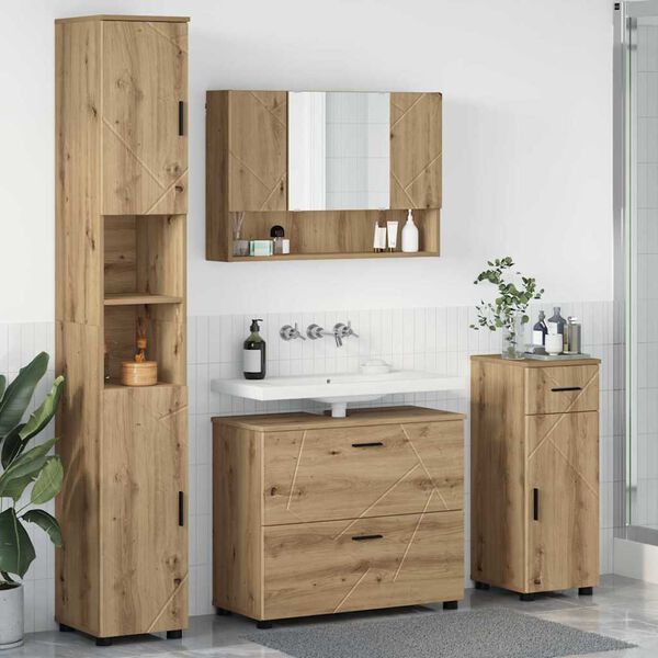 vidaXL Bathroom Furniture Set with Drawer with Shelf 4 pcs Artisan Oak