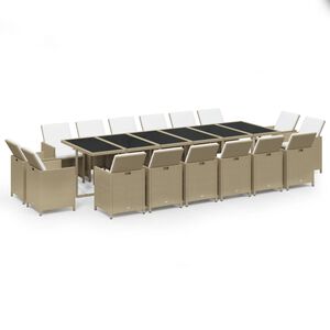 vidaXL 17 Piece Garden Dining Set with Cushions Poly Rattan Beige