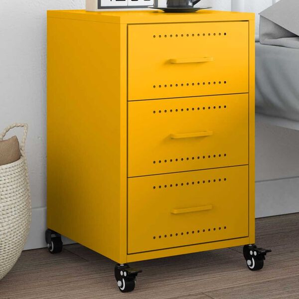 vidaXL Bedside Cabinet Mustard Yellow 36x39x59 cm Steel
