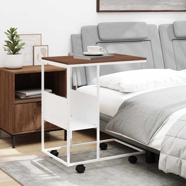 vidaXL Side Table with Wheels White 55x36x63.5 cm Engineered Wood