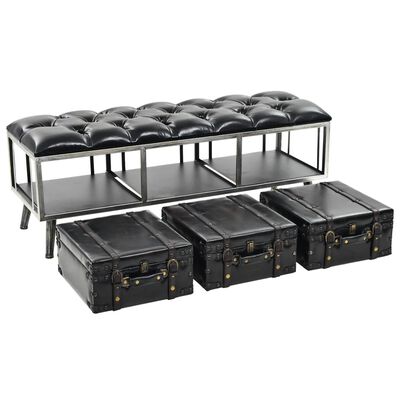 vidaXL Storage Bench 110 cm Black Artificial Leather
