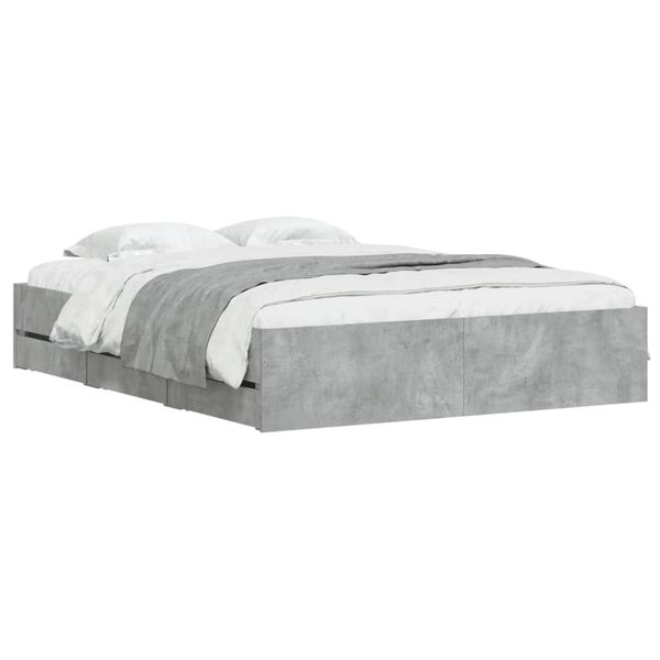 vidaXL Bed Frame with Drawers without Mattress Concrete Grey 140x200 cm