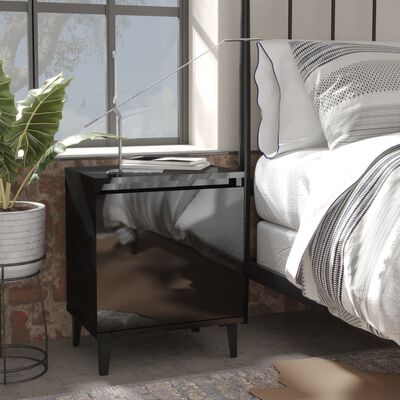 vidaXL Bed Cabinet with Metal Legs High Gloss Black 40x30x50 cm