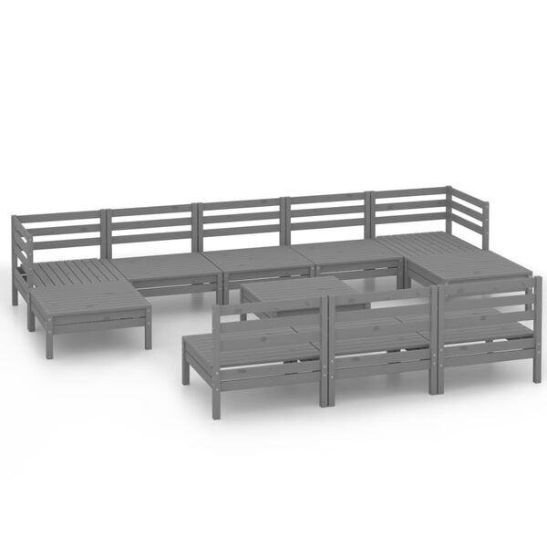 vidaXL 11 Piece Garden Lounge Set Grey Solid Wood Pine