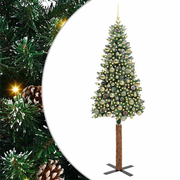 vidaXL Slim Christmas Tree Green 210 cm PVC and Solid Pine wood