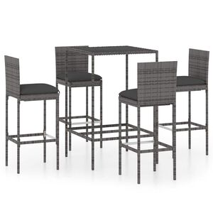 vidaXL 5 Piece Garden Bar Set with Cushions Poly Rattan Grey