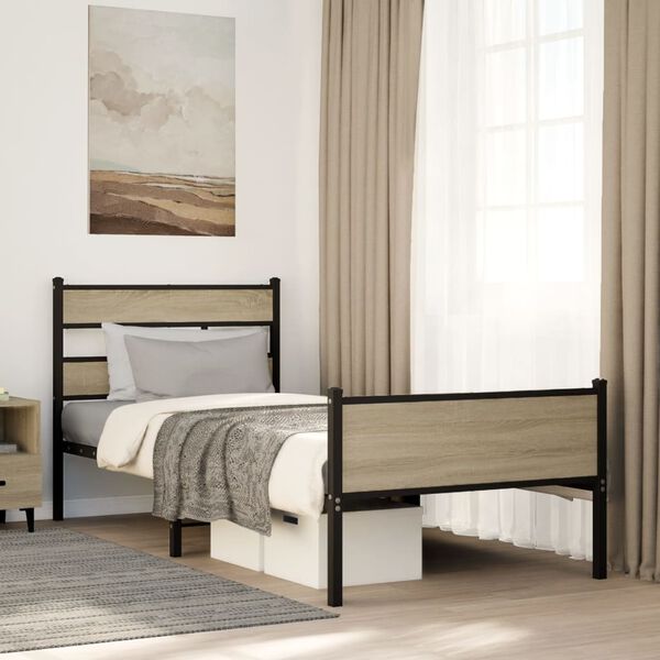 vidaXL Bed Frame without Mattress Sonoma Oak 107x203 cm Engineered Wood