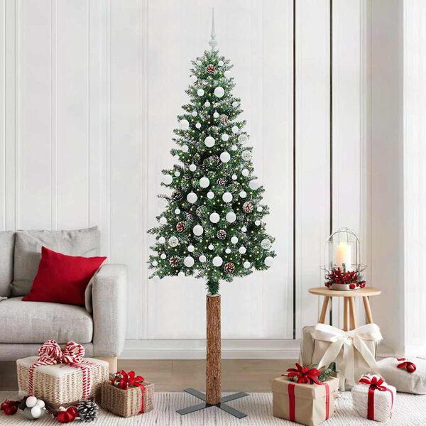 vidaXL Slim Christmas Tree with 300 LEDs Green and White 210 cm