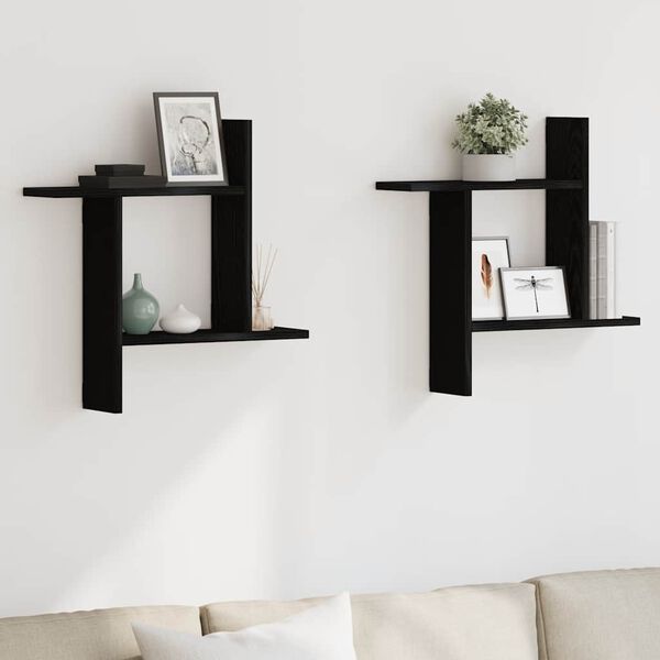 vidaXL Wall Shelves 2 pcs Black Oak 50x12x50 cm Engineered Wood