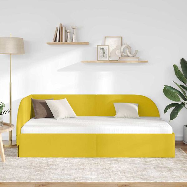 vidaXL Corner Bed Frame with Headboard Yellow 90 cm x 190 cm Fabric