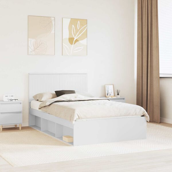 vidaXL Bed Frame with Headboard White 120 x 200 cm Solid Pine Wood