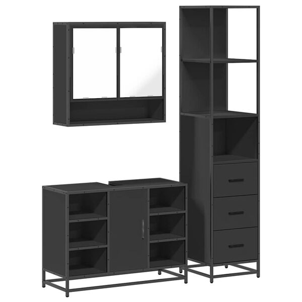 vidaXL 3&nbsp;Piece Bathroom Furniture Set&nbsp;Black Engineered Wood