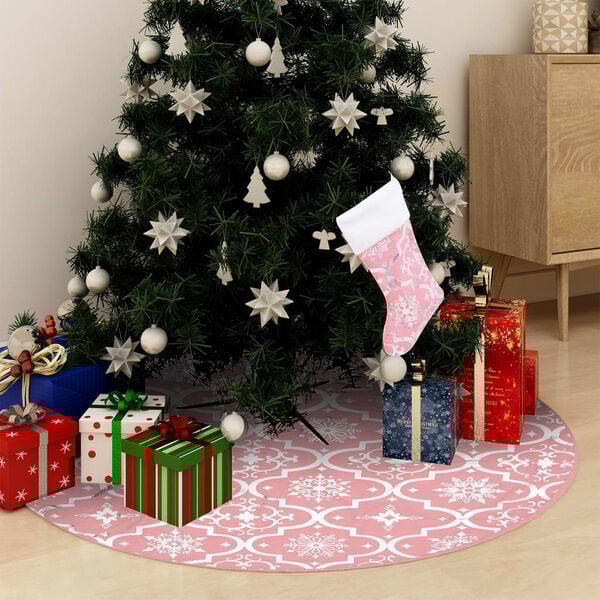 vidaXL Luxury Christmas Tree Skirt with Sock Pink 122 cm Fabric