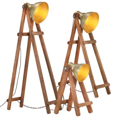 vidaXL Floor Lamps 3 pcs Brass E27 Solid Mango Wood