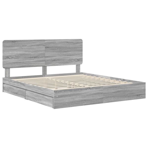 vidaXL Storage Bed Grey Sonoma 180 x 200 cm Engineered Wood