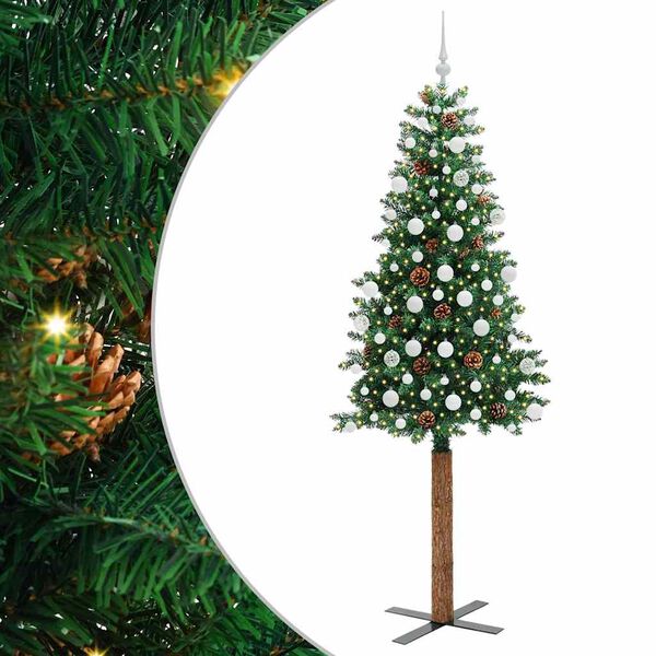 vidaXL Slim Christmas Tree Green 210 cm PVC and Solid Pine wood