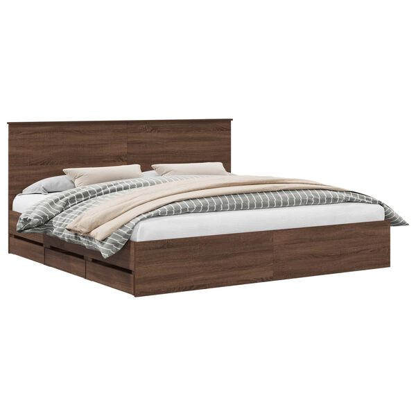vidaXL Bed Frame with Drawer Brown Oak 200 x 200 cm Engineer Wood