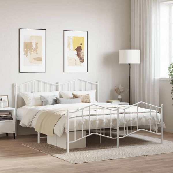 vidaXL Metal Bed Frame without Mattress with Footboard&nbsp;White 160x200cm