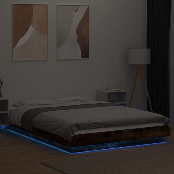 vidaXL Bed Frame with LED Lights without Mattress Smoked Oak 120x200cm