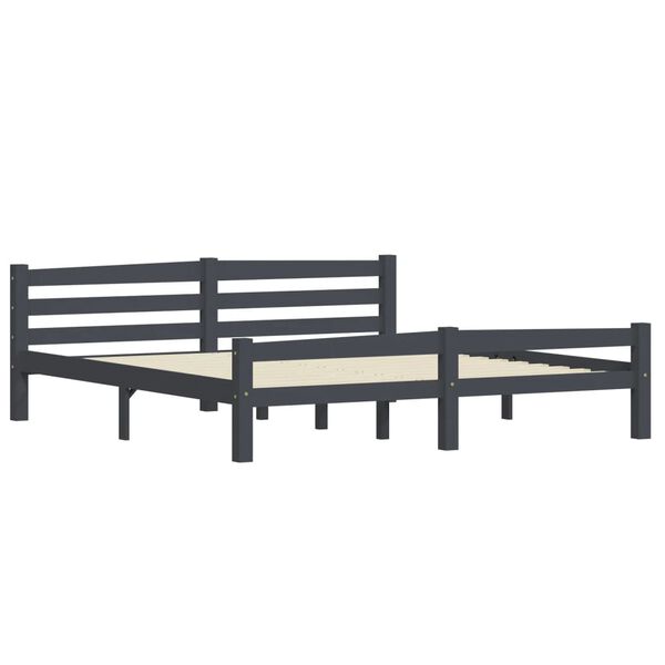 vidaXL Bed Frame without Mattress Dark Grey Solid Pinewood 180x200 cm Super King (322094+321990)