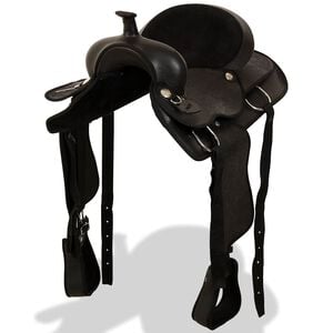 vidaXL Western Saddle, Headstall&Breast Collar Real Leather 16" Black